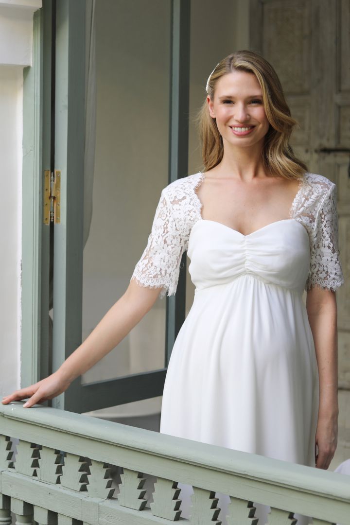 Midi Umstandsbrautkleid mit Sweetheart Ausschnitt