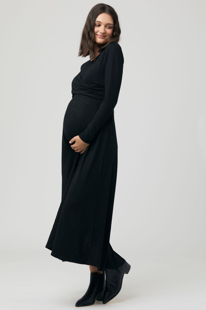 Long Maternity and Nursing Dress with Knot Detail