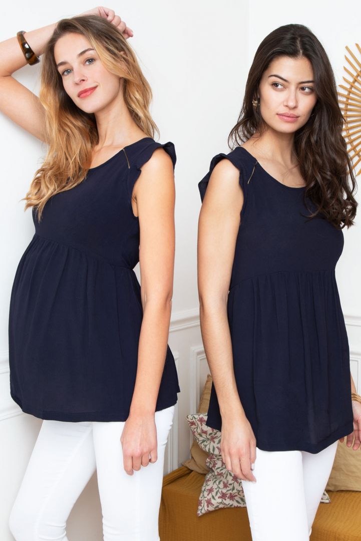 Umstandstunika mit Rüschenärmeln navy