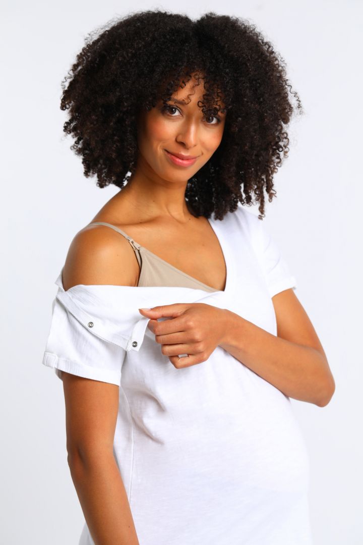 Organic Boyfriend Maternity and Nursing Shirt white