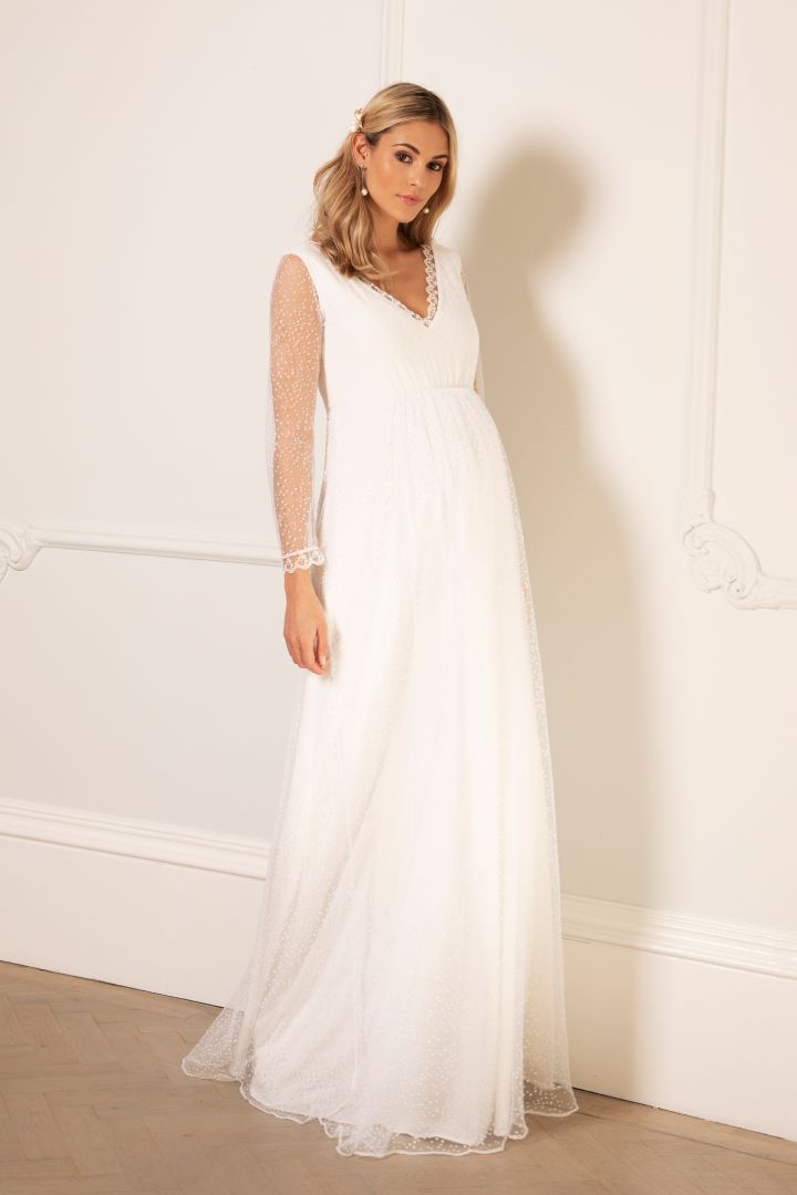 Spitzen Umstandsbrautkleid lang White Snow