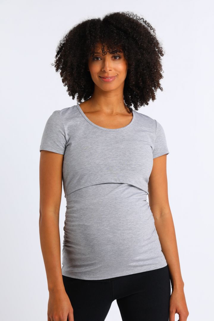 Umstands- und Stillshirt aus Bio-Baumwolle kurzarm grau