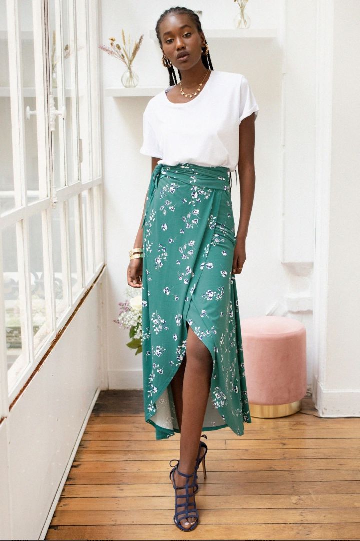 Wrap Maternity Skirt with Floral Print