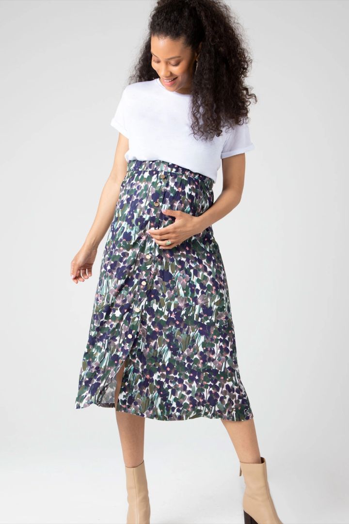 Midi Umstandsrock mit Knöpfen und Blumen Print